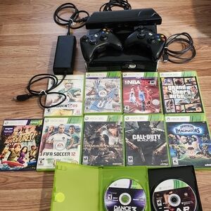 Xbox 360 slim with kinect 11 games & 2 wireless controllers